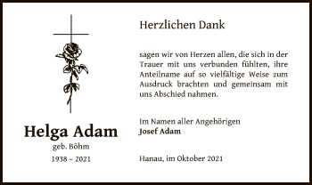 Traueranzeige von Helga Adam von OF