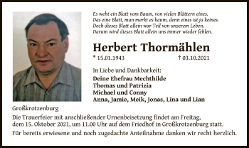 Traueranzeige von Herbert Thormählen von OF