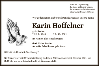 Traueranzeige von Karin Hoffelner von OF