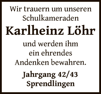 Traueranzeige von Karlheinz Löhr von OF