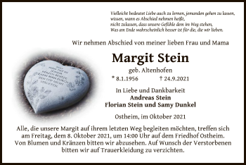 Traueranzeige von Margit Stein von OF