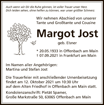 Traueranzeige von Margot Jost von OF