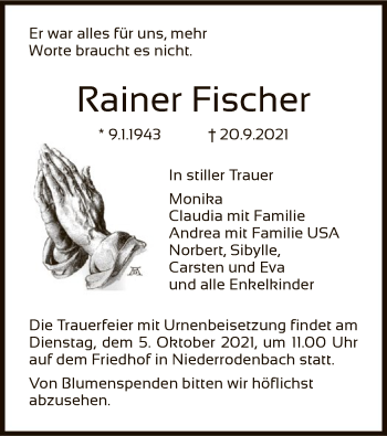 Traueranzeige von Rainer Fischer von OF