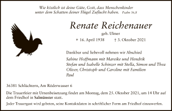 Traueranzeige von Renate Reichenauer von OF