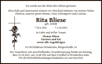 Traueranzeige von Rita Bliese von OF