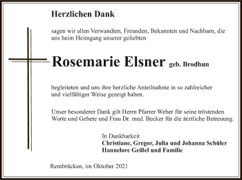 Traueranzeige von Rosemarie Elsner von OF