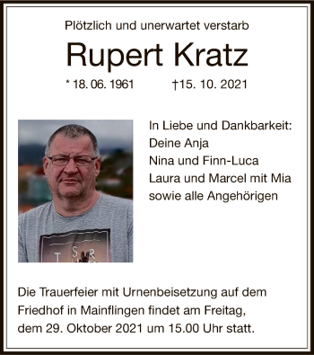 Traueranzeige von Rupert Kratz von OF