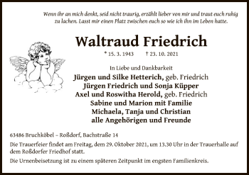 Traueranzeige von Waltraud Friedrich von OF