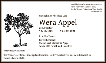 Traueranzeige von Wera Appel von OF