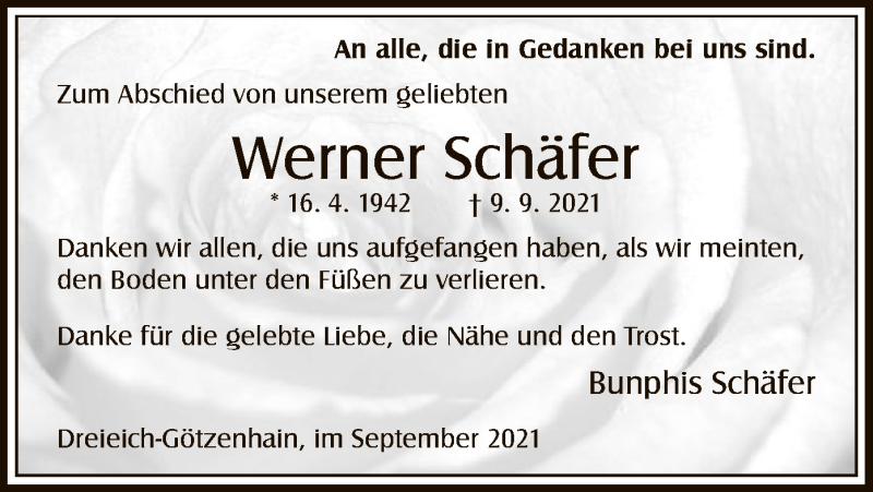  Traueranzeige für Werner Schäfer vom 07.10.2021 aus OF