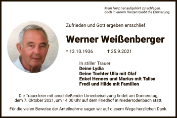 Traueranzeige von Werner Weißenberger von OF