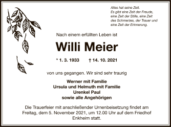 Traueranzeige von Willi Meier von OF