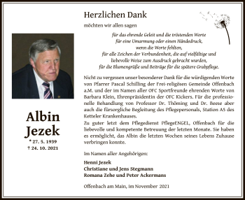 Traueranzeige von Albin Jezek von OF