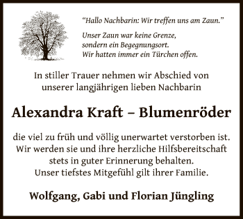 Traueranzeige von Alexandra Kraft-Blumenröder von OF