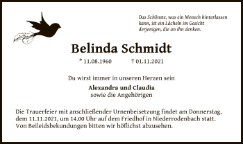 Traueranzeige von Belinda Schmidt von OF