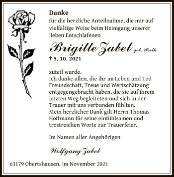 Traueranzeige von Brigitte Zabel von OF