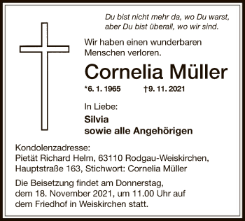 Traueranzeige von Cornelia Müller von OF