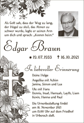 Traueranzeige von Edgar Braun von OF