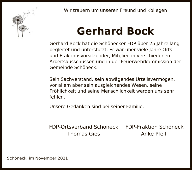  Traueranzeige für Gerhard Bock vom 06.11.2021 aus OF