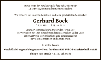 Traueranzeige von Gerhard Bock von OF