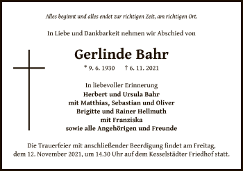 Traueranzeige von Gerlinde Bahr von OF