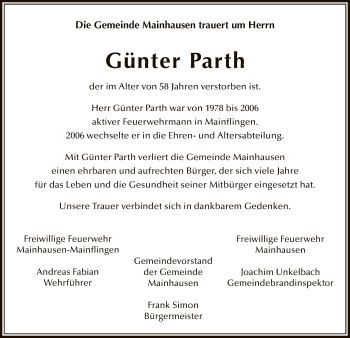 Traueranzeige von Günter Parth von OF