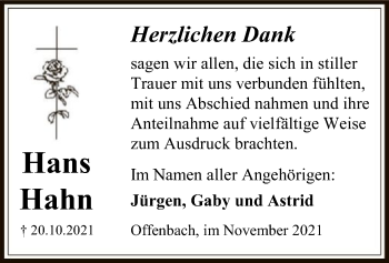 Traueranzeige von Hans Hahn von OF