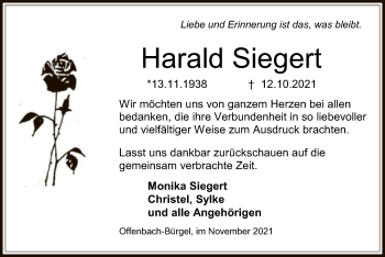 Traueranzeige von Harald Siegert von OF