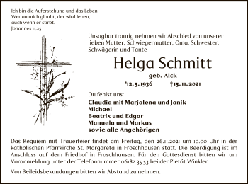 Traueranzeige von Helga Schmitt von OF