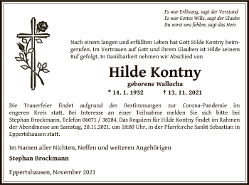 Traueranzeige von Hilde Kontny von OF