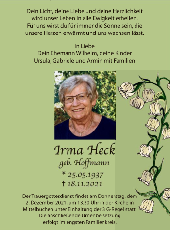 Traueranzeige von Irma Heck von OF