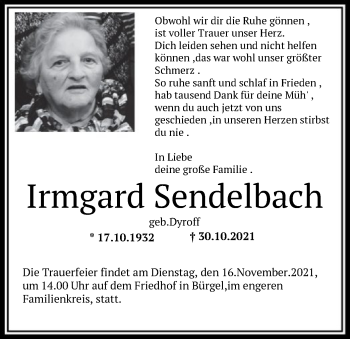 Traueranzeige von Irmgard Sendelbach von OF