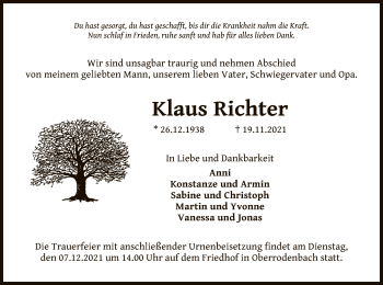 Traueranzeige von Klaus Richter von OF