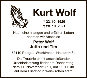 Traueranzeige von Kurt Wolf von OF