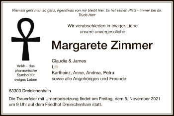 Traueranzeige von Margarete Zimmer von OF