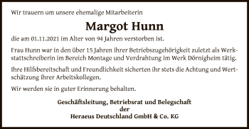 Traueranzeige von Margot Hunn von OF