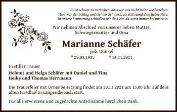 Traueranzeige von Marianne Schäfer von OF