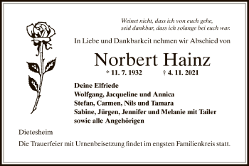 Traueranzeige von Norbert Hainz von OF