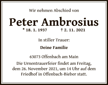 Traueranzeige von Peter Ambrosius von OF