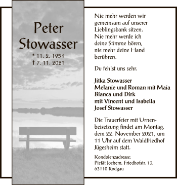 Traueranzeige von Peter Stowasser von OF