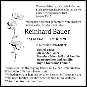 Traueranzeige von Reinhard Bauer von OF