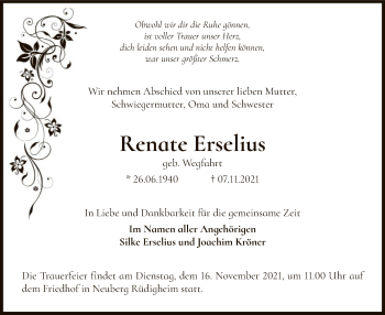 Traueranzeige von Renate Erselius von OF