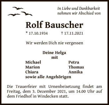 Traueranzeige von Rolf Bauscher von OF