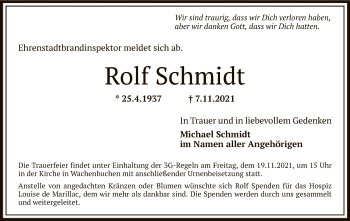 Traueranzeige von Rolf Schmidt von OF