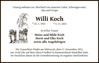 Traueranzeige von Willi Koch von OF