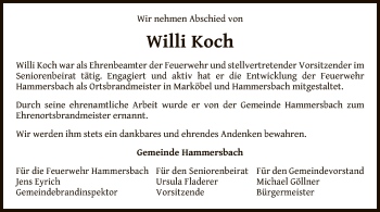 Traueranzeige von Willi Koch von OF