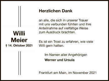 Traueranzeige von Willi Meier von OF