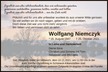 Traueranzeige von Wolfgang Niemczyk von OF