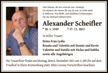 Traueranzeige von Alexander Scheifler von OF