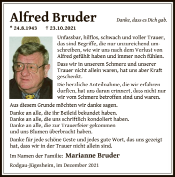 Traueranzeige von Alfred Bruder von OF